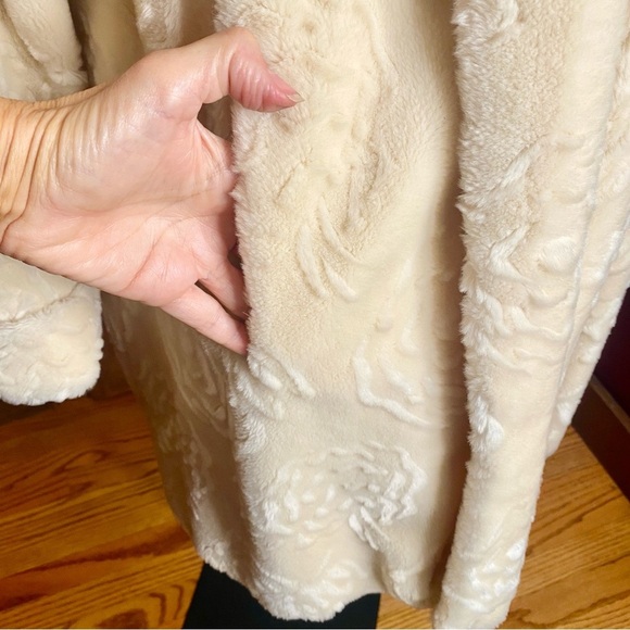 Vintage faux fur swing Coat winter white cream Le Coat by Tissavel France Sz M - Picture 6 of 13